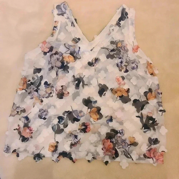 a new day Women's Sheer Floral Butterfly V Neck Sleeveless Top Medium - Picture 2 of 5